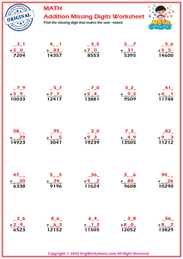 Find the missing digit that makes the sum - mixed