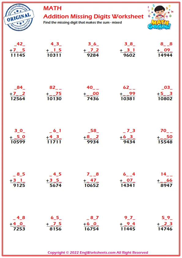 Find the missing digit that makes the sum - mixed