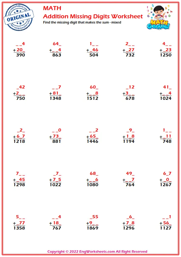 Find the missing digit that makes the sum - mixed
