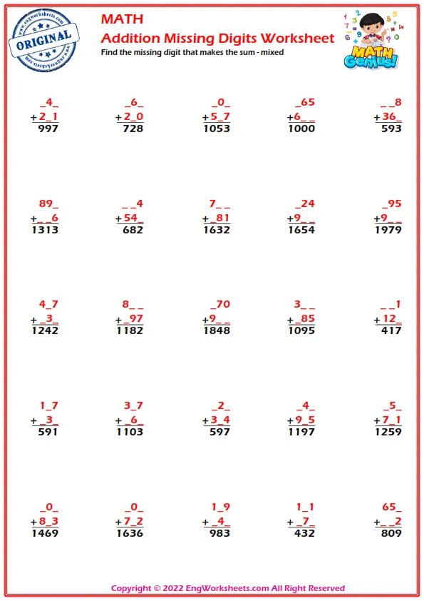 Find the missing digit that makes the sum - mixed