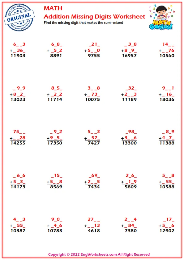 Find the missing digit that makes the sum - mixed