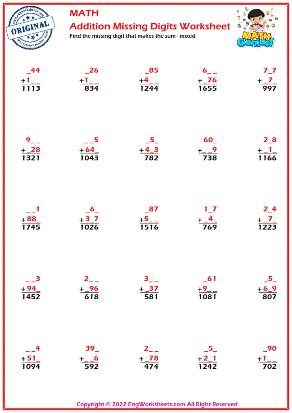 Find the missing digit that makes the sum - mixed