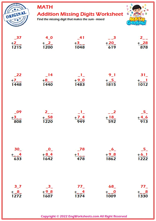 Find the missing digit that makes the sum - mixed