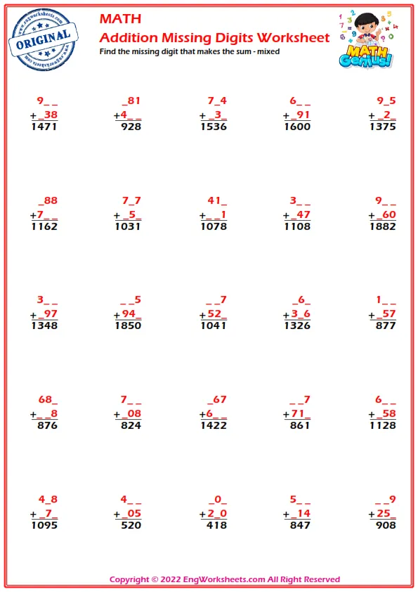 Find the missing digit that makes the sum - mixed