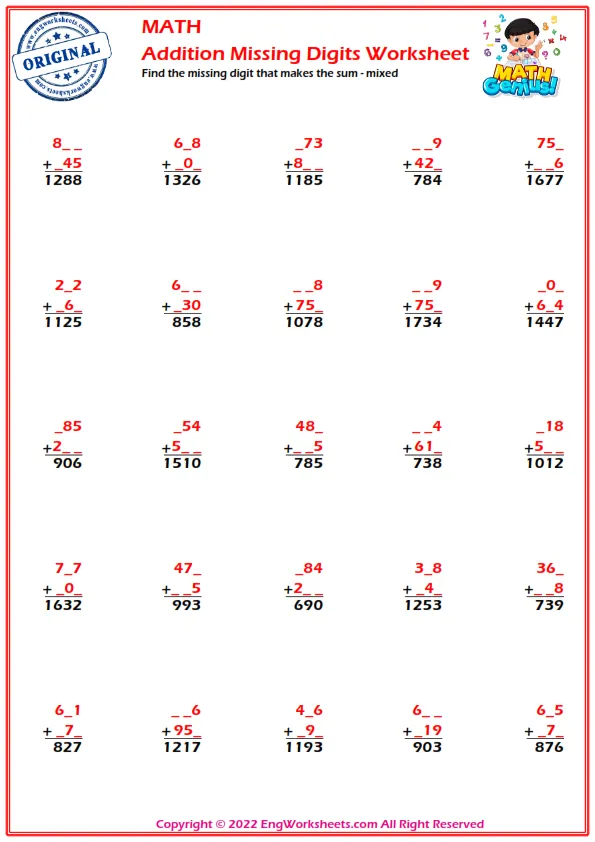 Find the missing digit that makes the sum - mixed