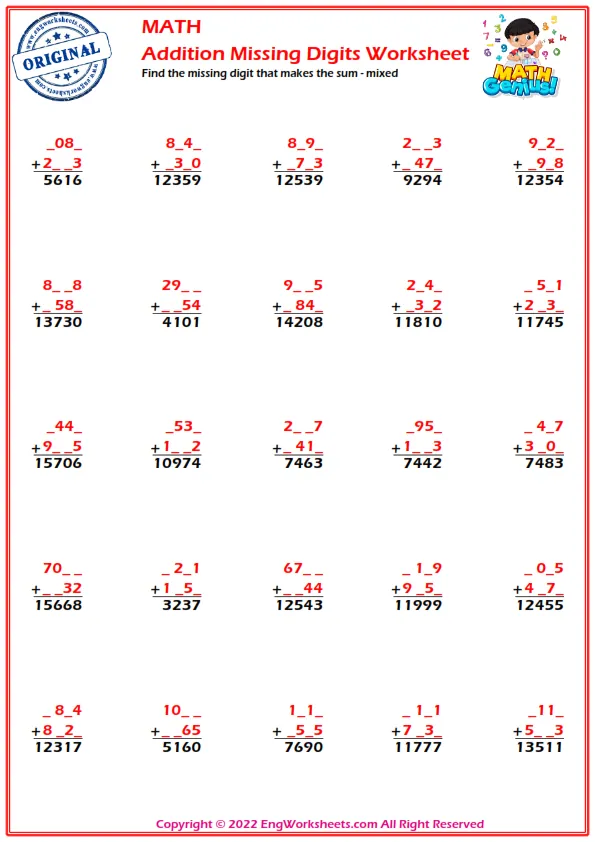Find the missing digit that makes the sum - mixed