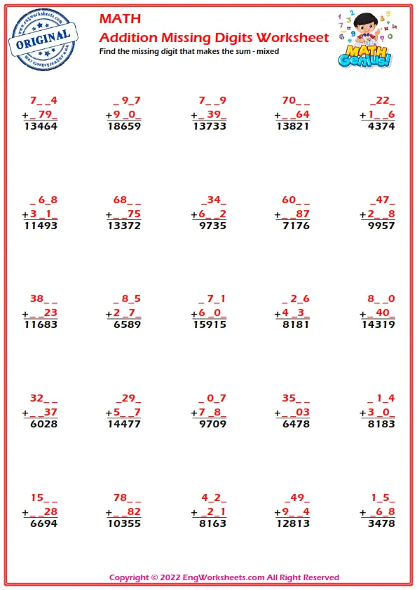 Find the missing digit that makes the sum - mixed