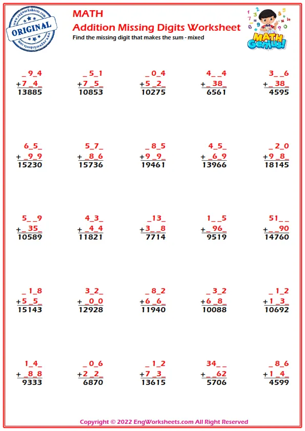 Find the missing digit that makes the sum - mixed