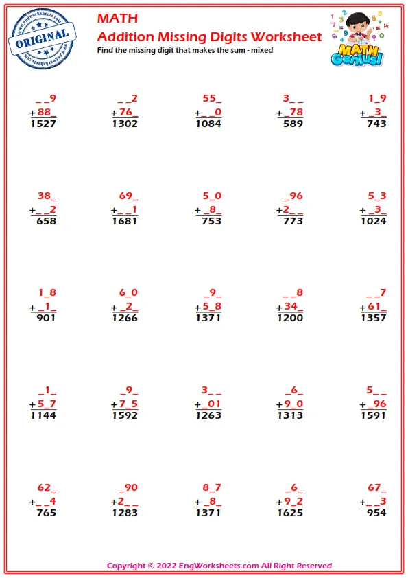 Find the missing digit that makes the sum - mixed