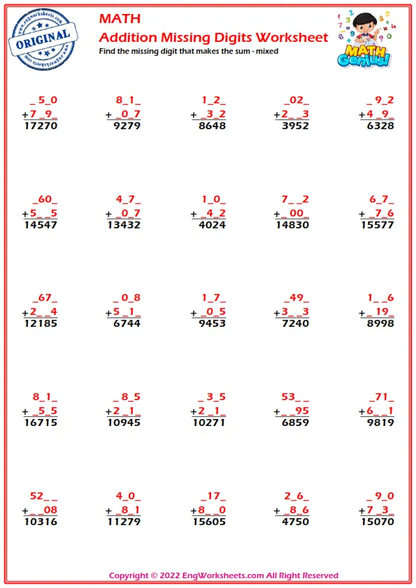 Find the missing digit that makes the sum - mixed