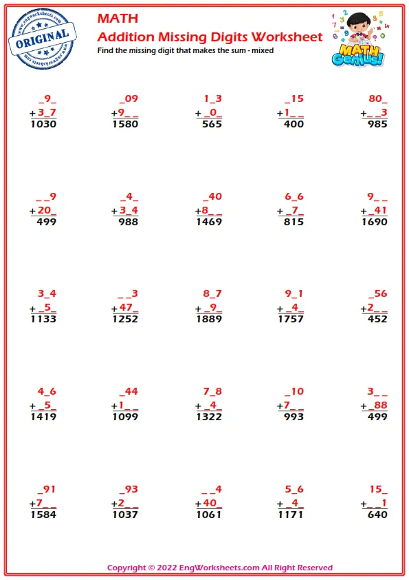 Find the missing digit that makes the sum - mixed
