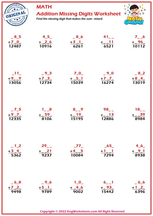 Find the missing digit that makes the sum - mixed