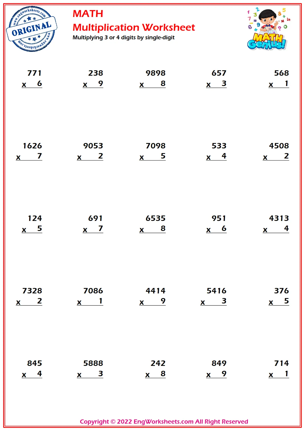 Multiplying 3 or 4 digits by single-digit