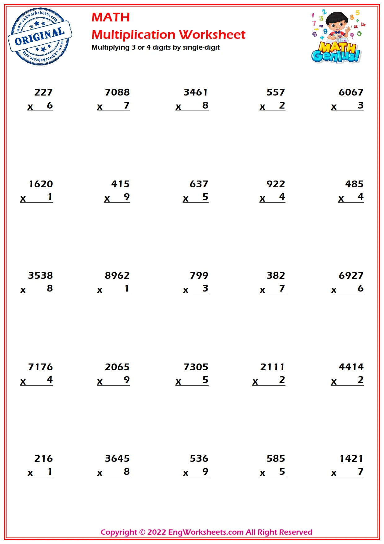 Multiplying 3 or 4 digits by single-digit