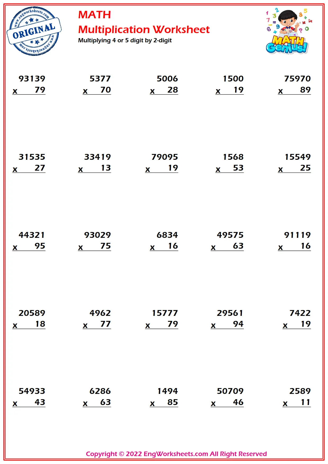 Multiplying 4 or 5 digit by 2-digit