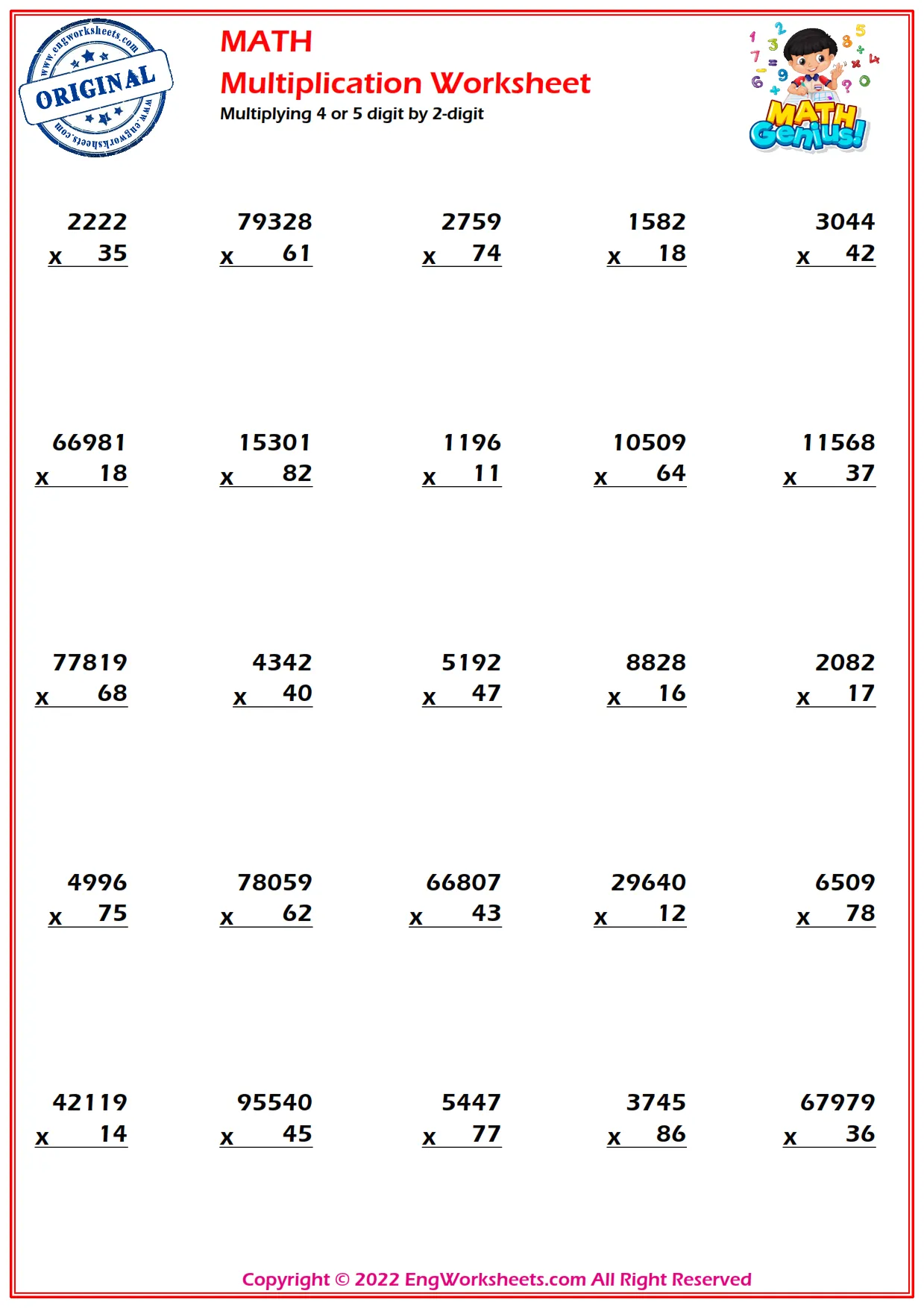 Multiplying 4 or 5 digit by 2-digit