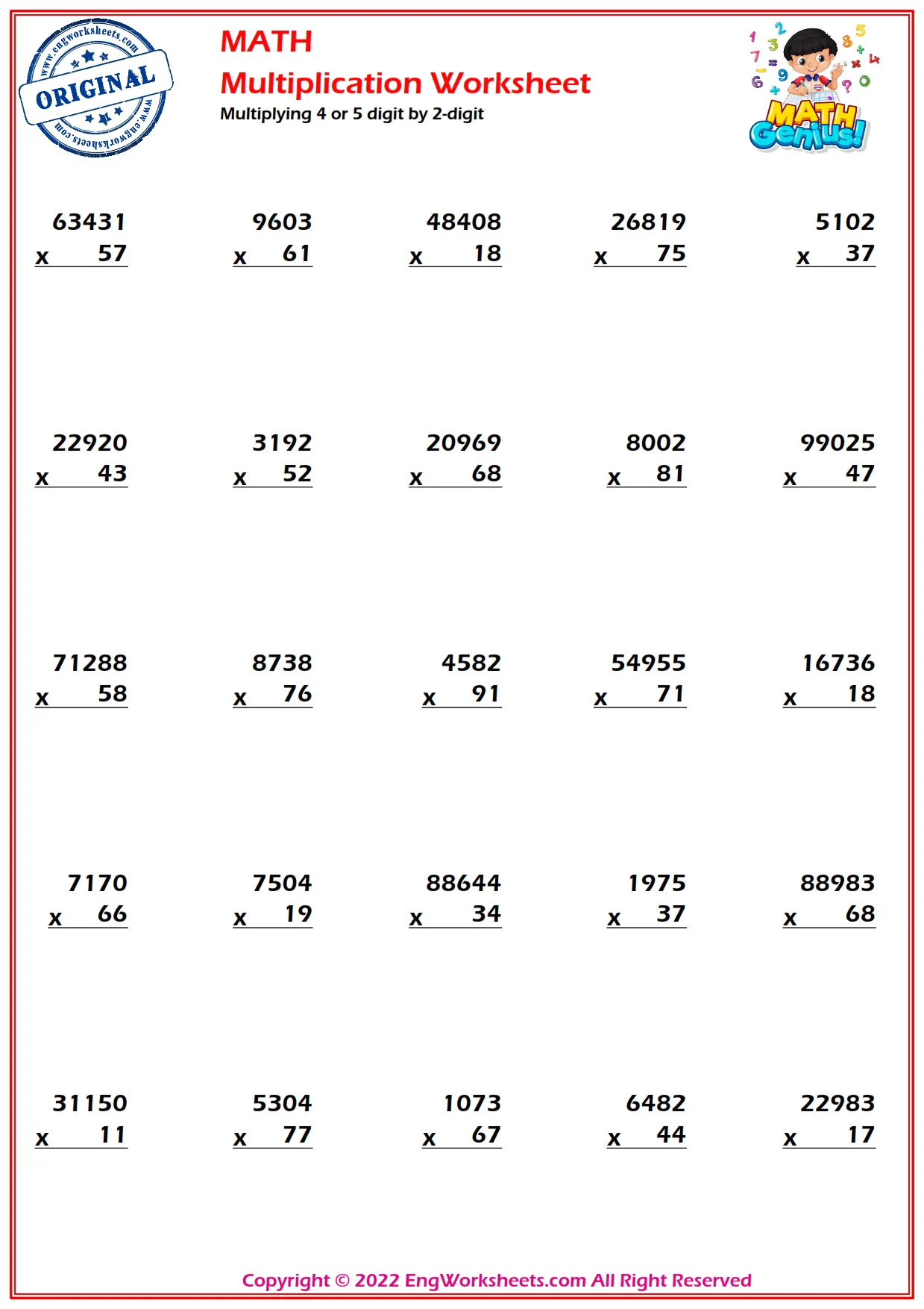 Multiplying 4 or 5 digit by 2-digit