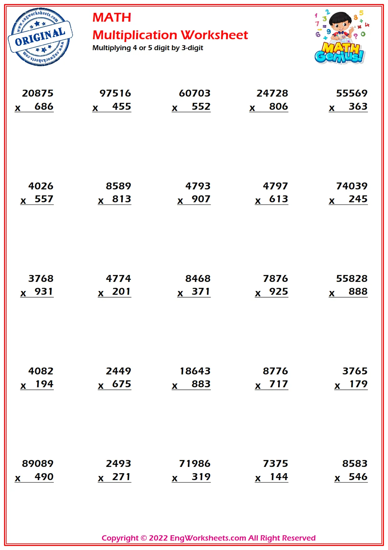 Multiplying 4 or 5 digit by 3-digit