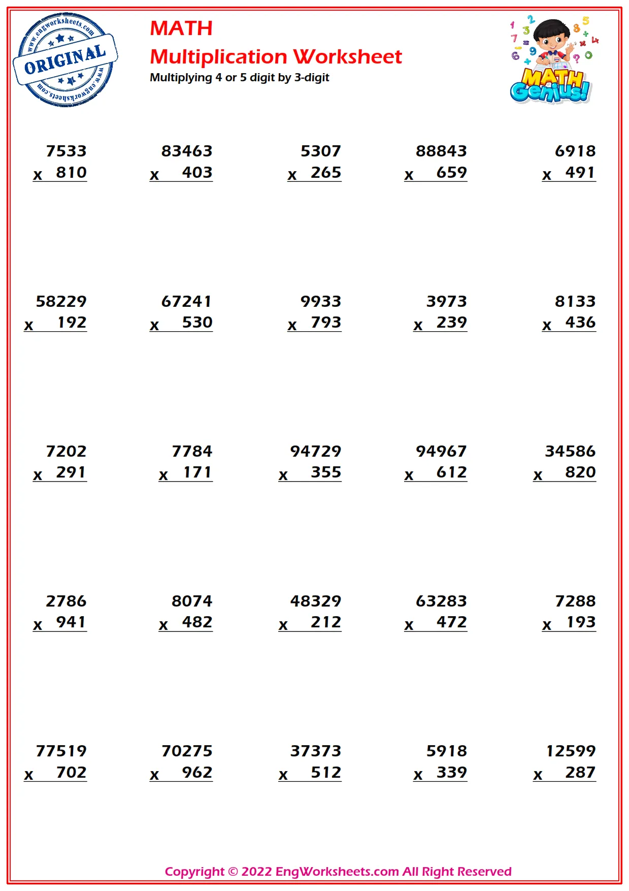 Multiplying 4 or 5 digit by 3-digit