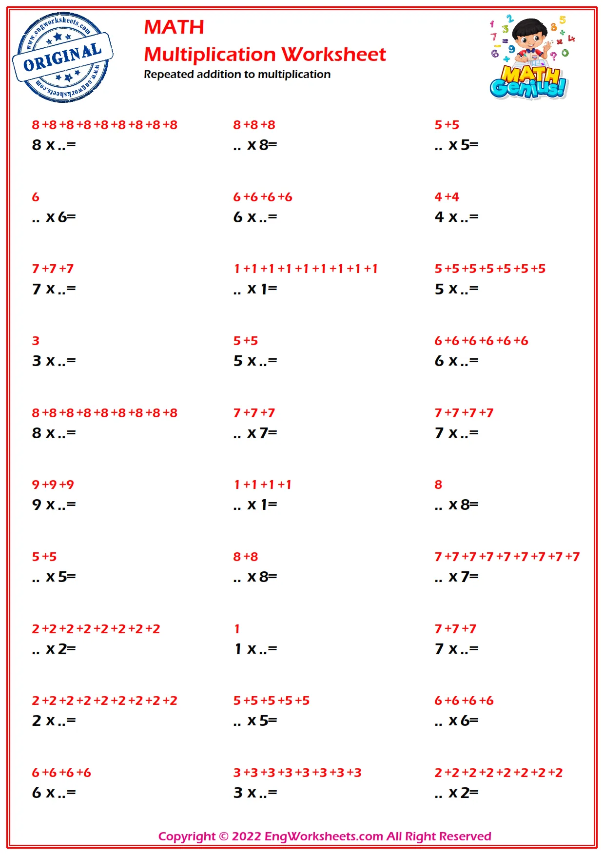 Repeated addition to multiplication