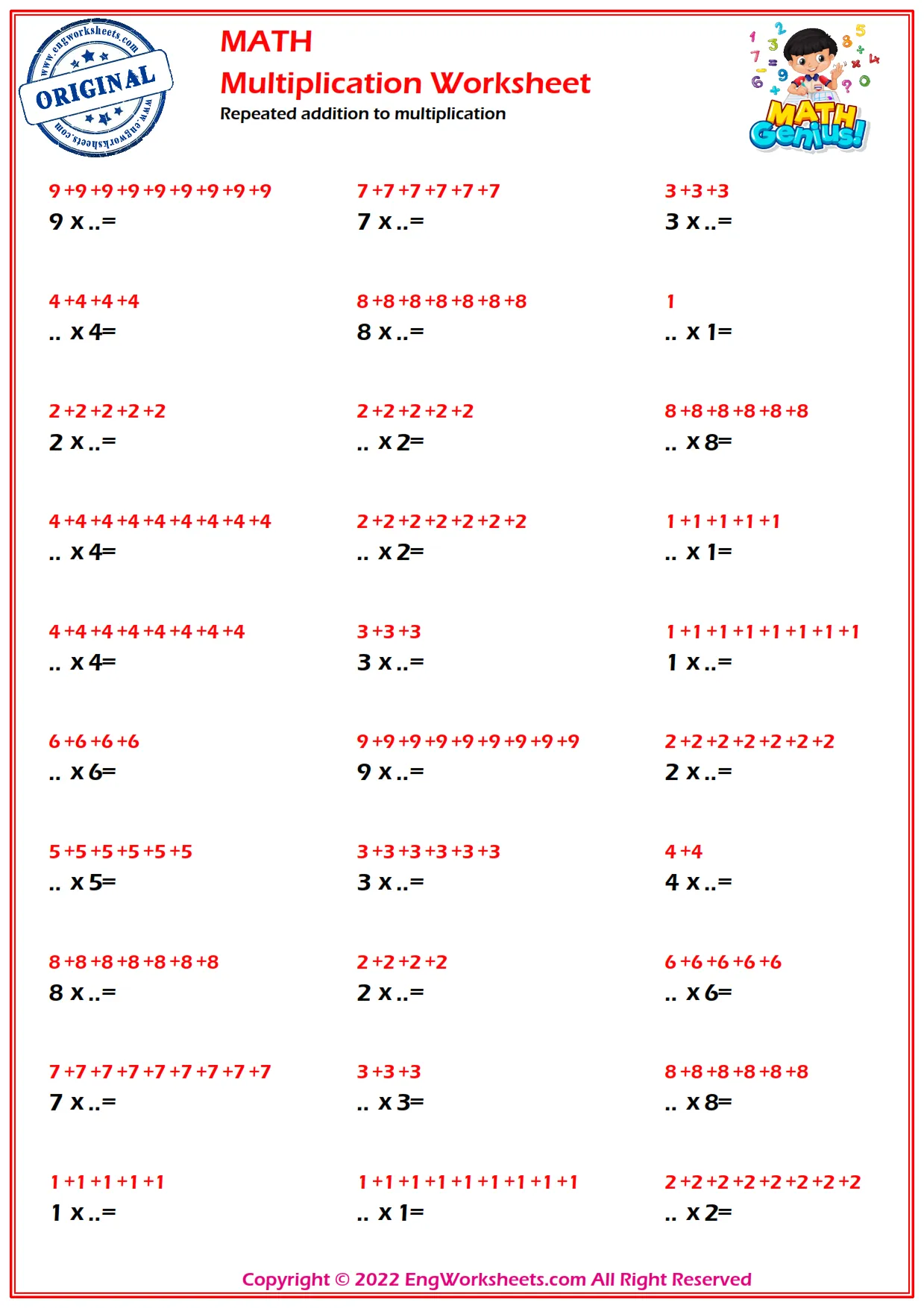 Repeated addition to multiplication