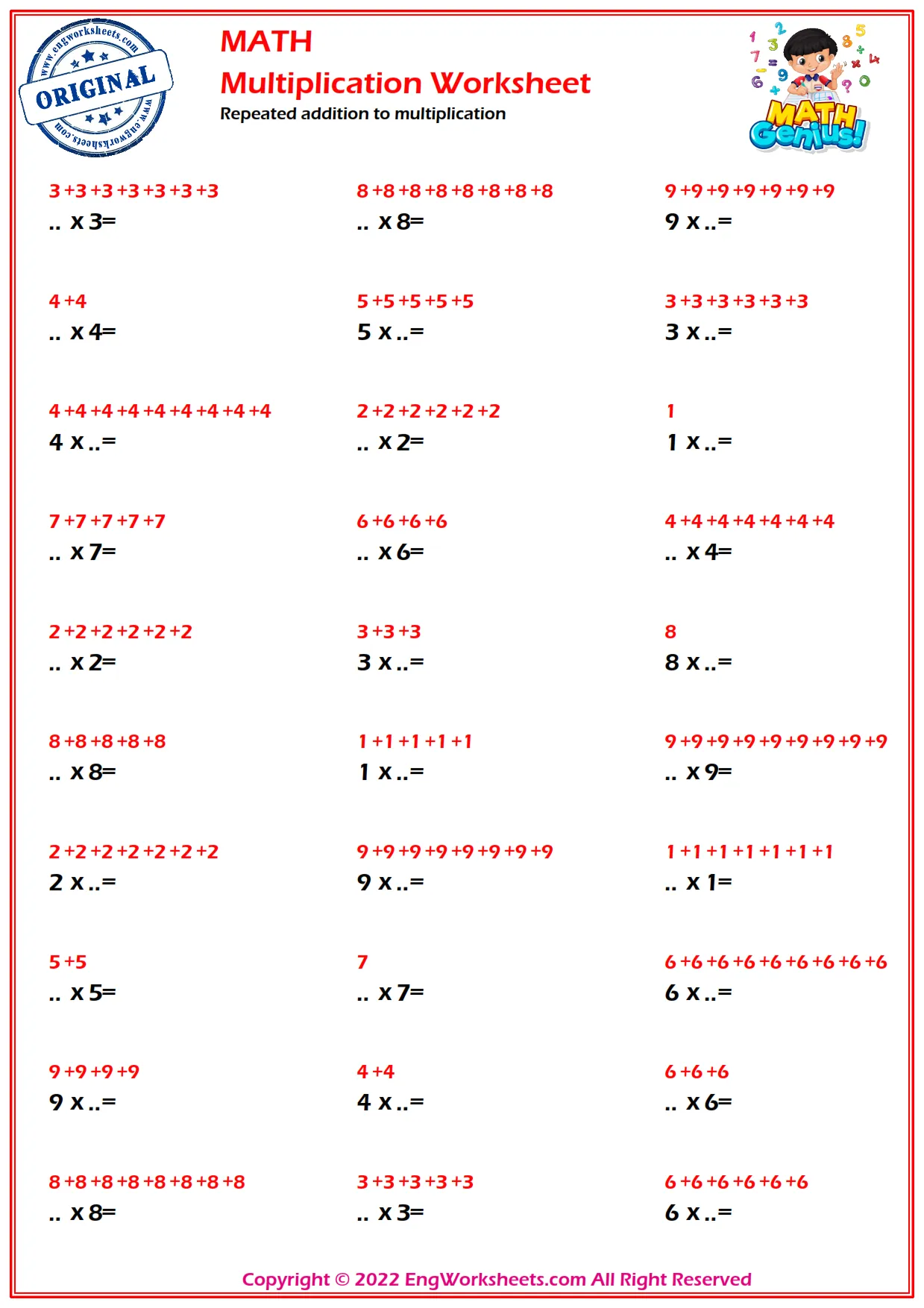 Repeated addition to multiplication