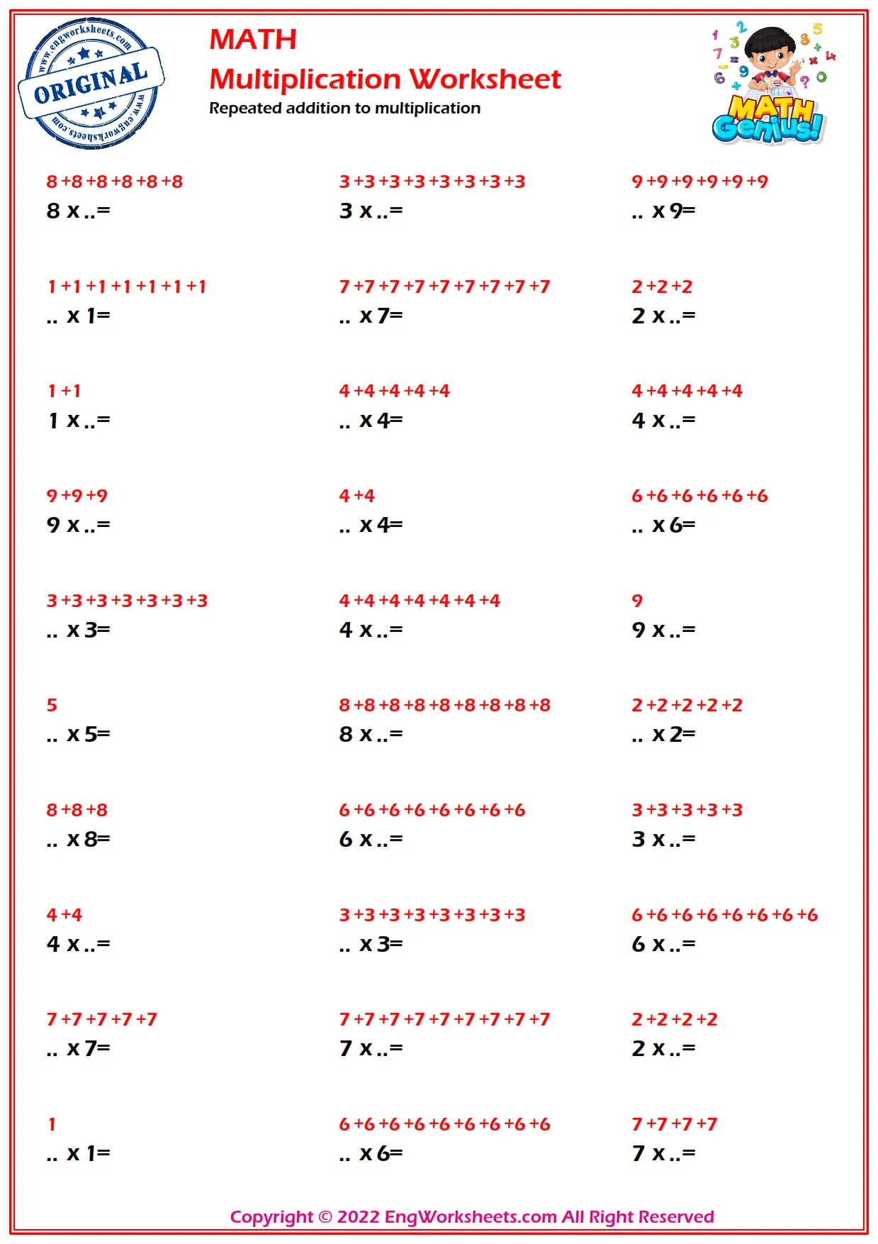 Repeated addition to multiplication