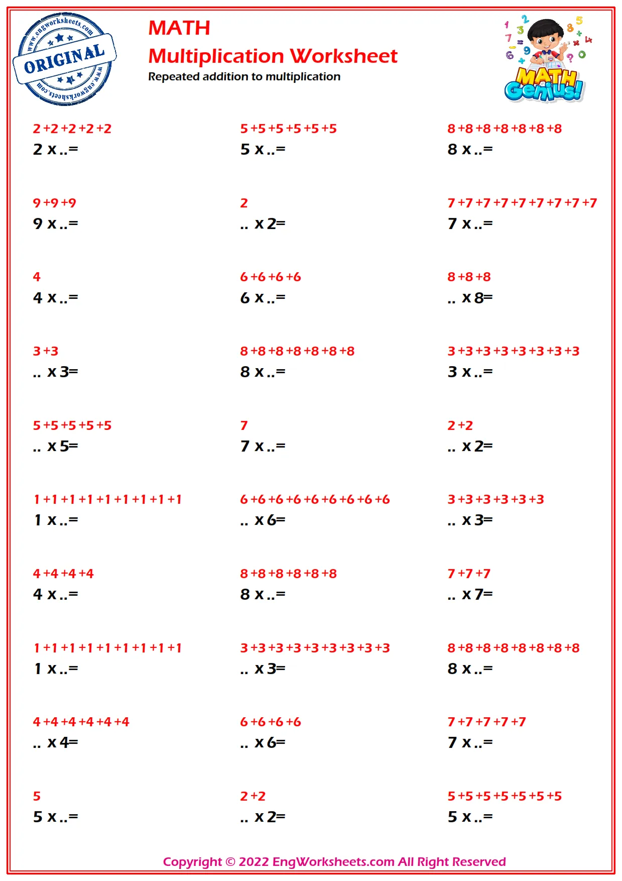 Repeated addition to multiplication
