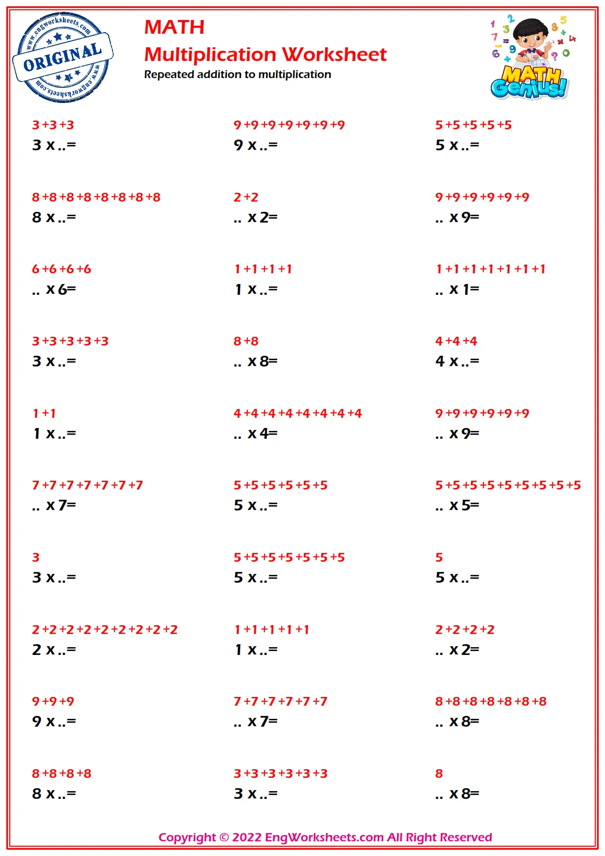 Repeated addition to multiplication