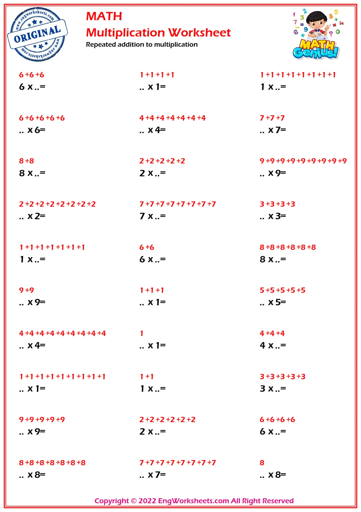 Repeated addition to multiplication