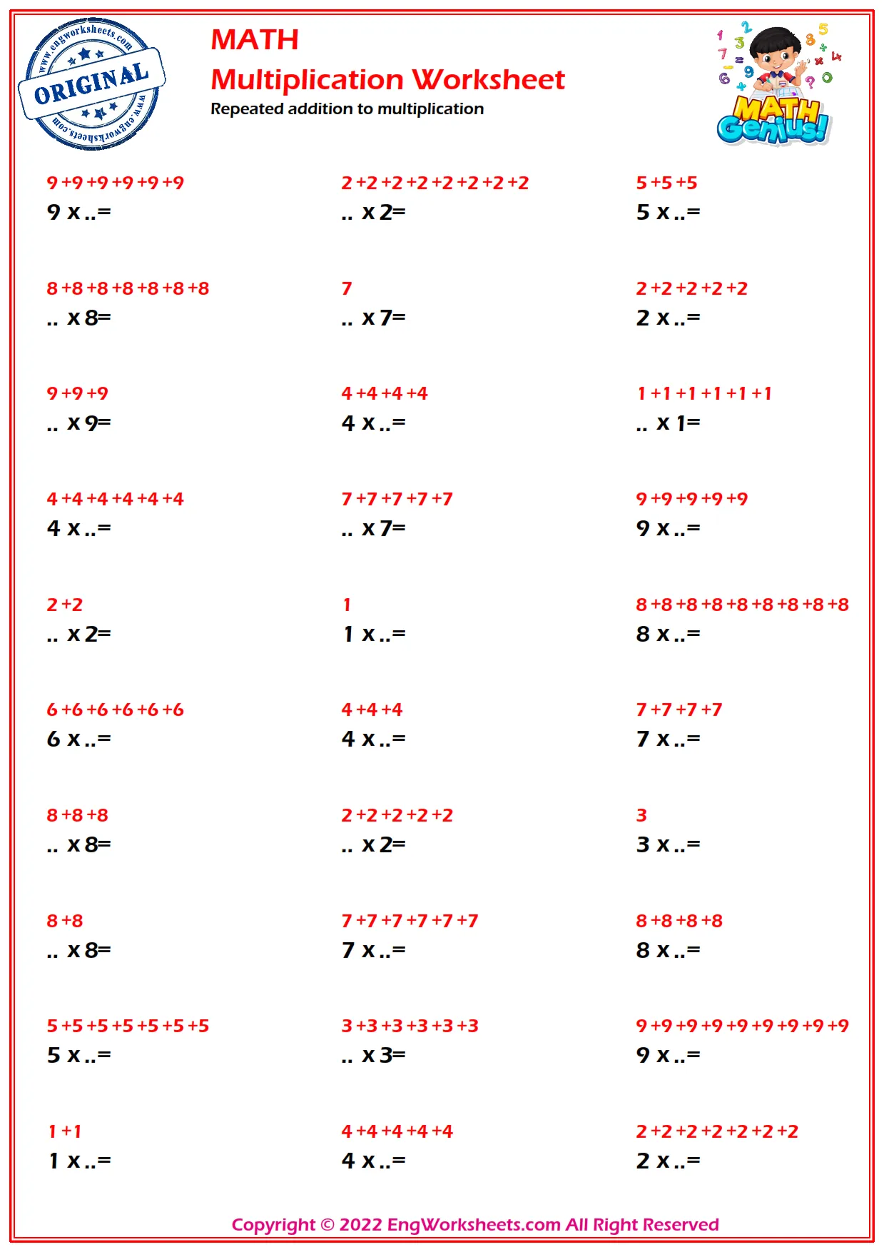 Repeated addition to multiplication