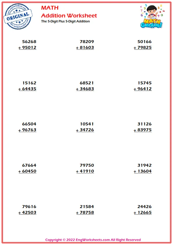 The 5-Digit Plus 5-Digit Addition
