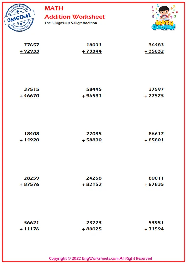 The 5-Digit Plus 5-Digit Addition