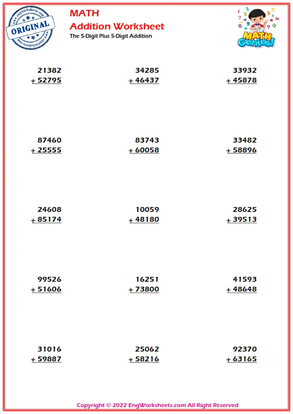 The 5-Digit Plus 5-Digit Addition