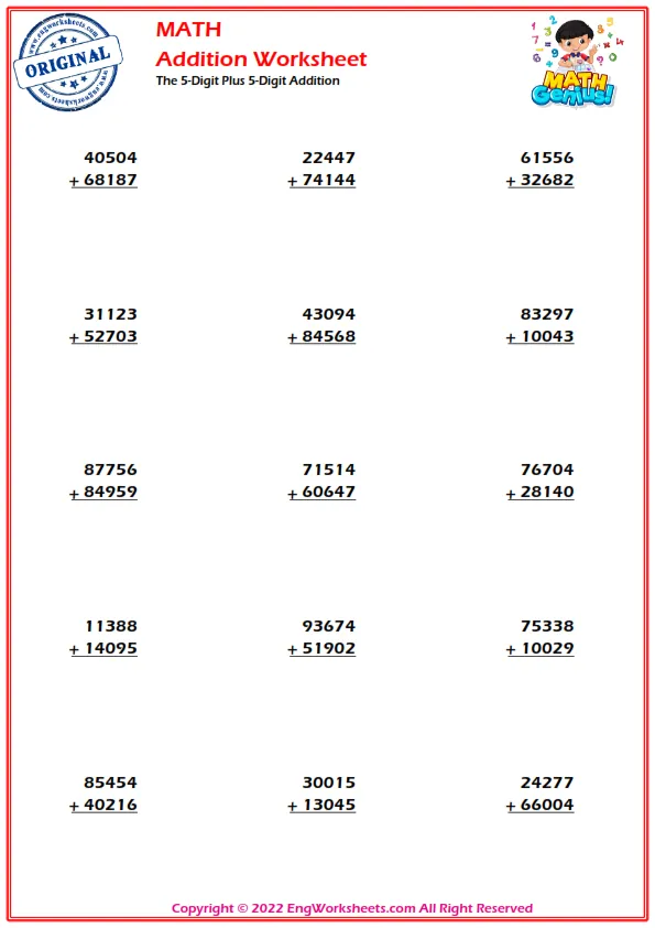 The 5-Digit Plus 5-Digit Addition
