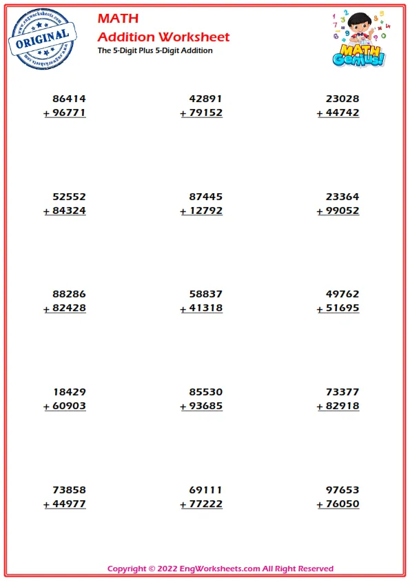 The 5-Digit Plus 5-Digit Addition