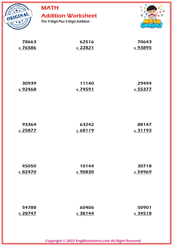 The 5-Digit Plus 5-Digit Addition