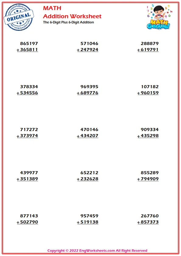 The 6-Digit Plus 6-Digit Addition