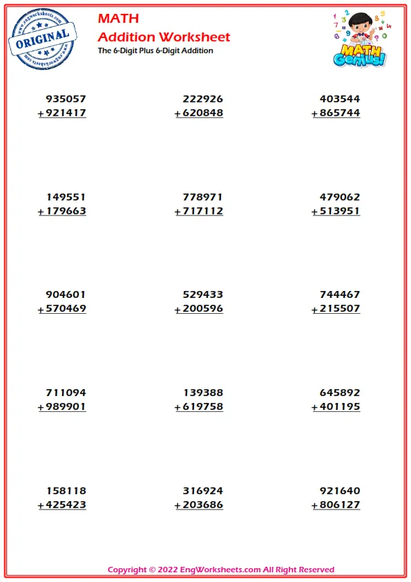 The 6-Digit Plus 6-Digit Addition